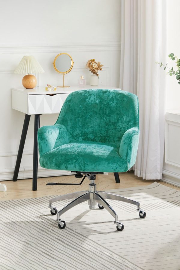 Green Velvet Upholstered Wheeled Swivel Office Chair | Bed Sava
