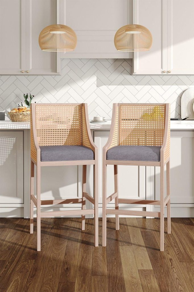 2 Pcs Rattan Bar Stools with Backrest | Bed Sava