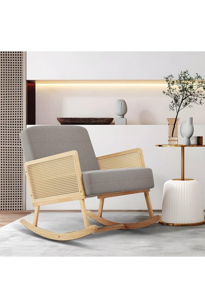 Linen Wooden Rocking Armchair