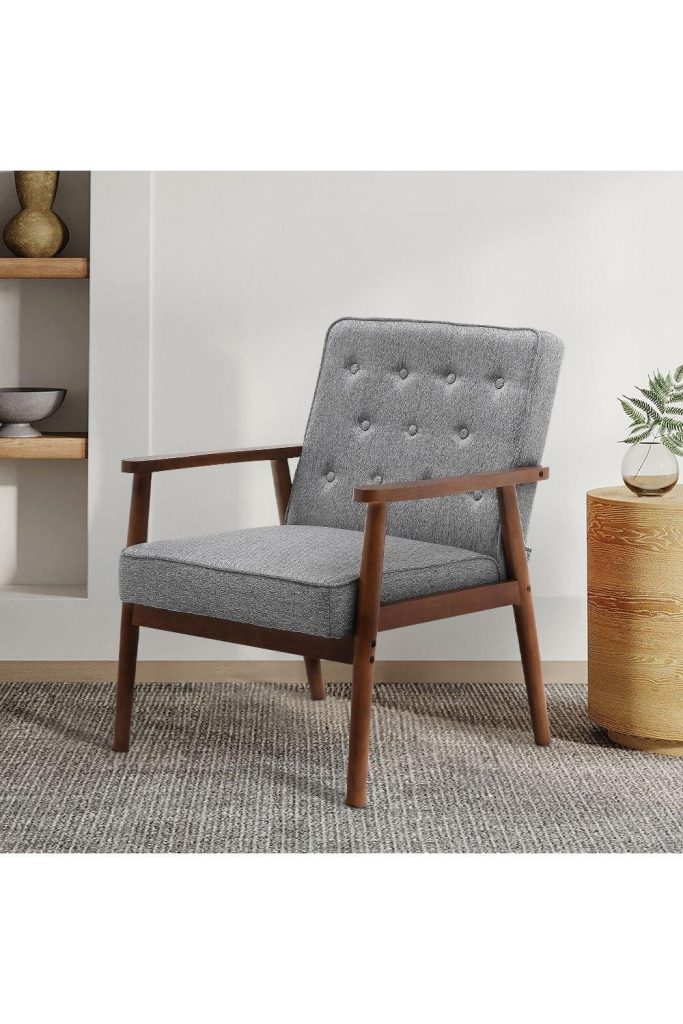 Wooden Frame Upholstered Lounge Chair