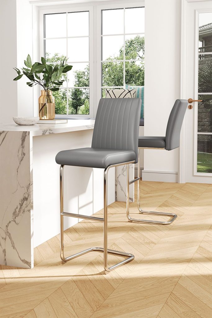 2 Pcs PU Leather Upholstered Bar Stools with Backrest | Bed Sava