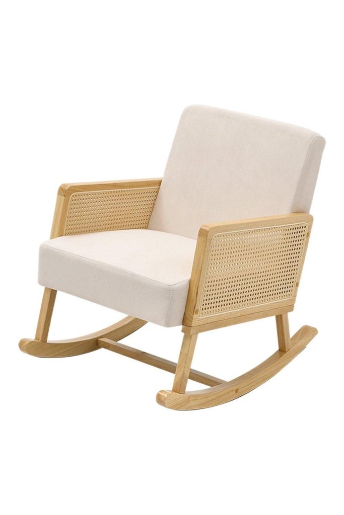 Linen Wooden and Braid Rocking Armchair