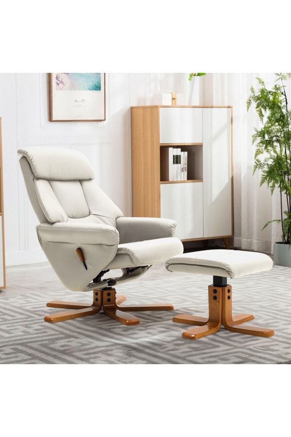 Beige Swivel Faux Leather Lounge Recliner with Ottoman | Bed Sava