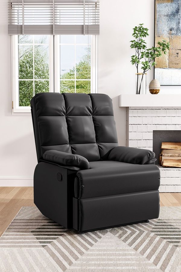 Black Checkered Faux Leather Upholstered Recliner Armchair | Bed Sava