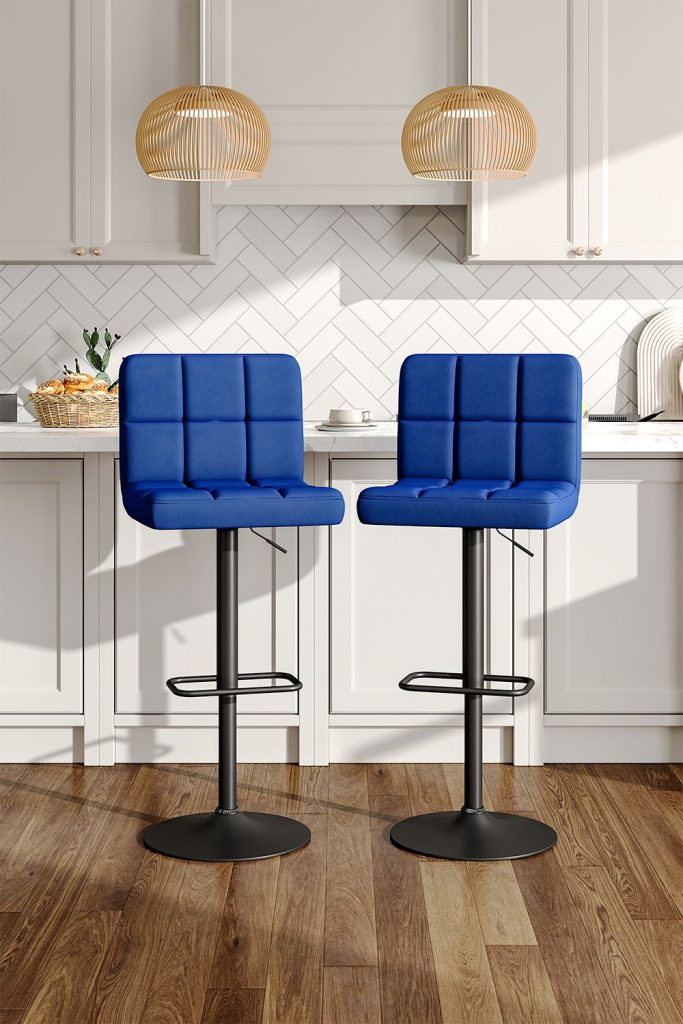 2 Pcs Velvet Grid Upholstery Bar Stools Adjustable Height with Backrest | Bed Sava