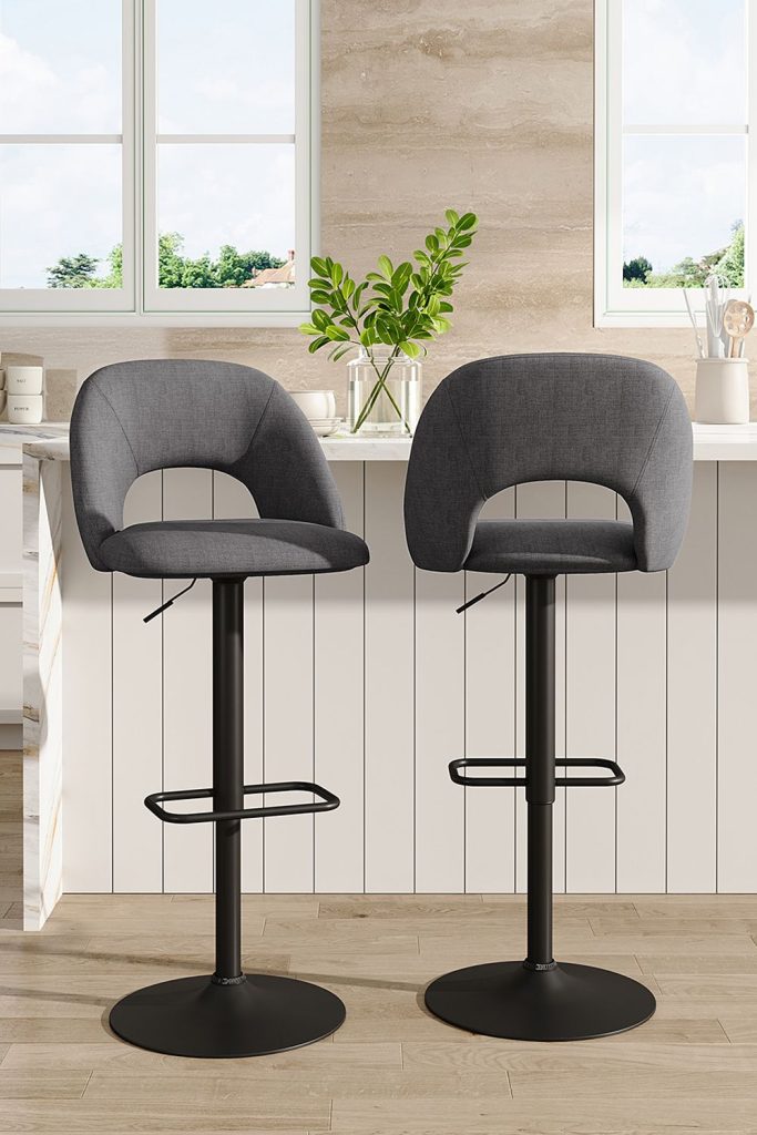 2 Set Grey Linen Height Adjustable Swivel Breakfast Bar Stools for Counter