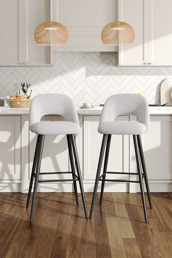 2Pcs Teddy Velvet Upholstered Breakfast Bar Stool Dining Chairs | Bed Sava
