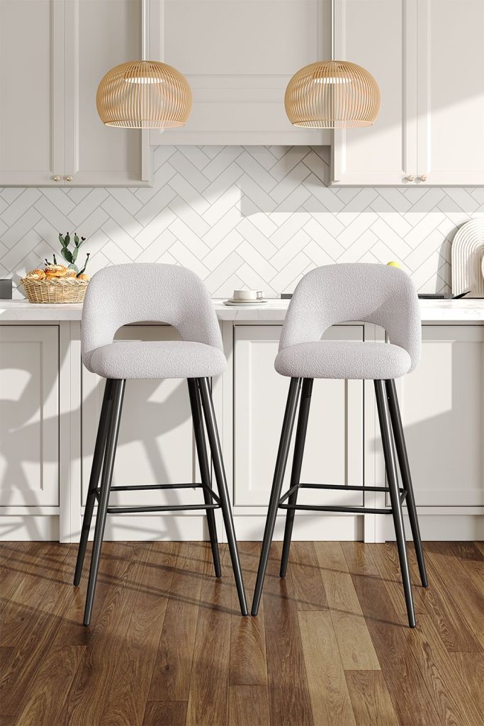 2Pcs Teddy Velvet Upholstered Breakfast Bar Stool Dining Chairs