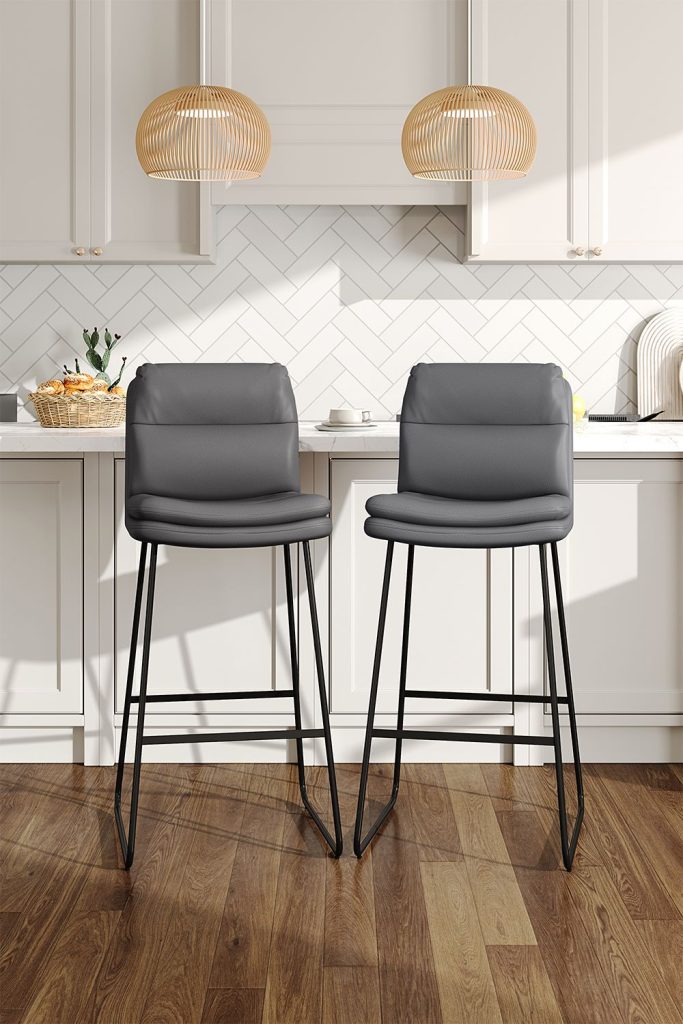 2Pcs Modern Faux Leather Upholstered Breakfast Bar Stool