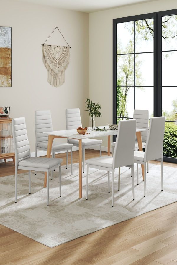 Set of 6 Modern PU Leather Armless High Back Dining Chairs | Bed Sava