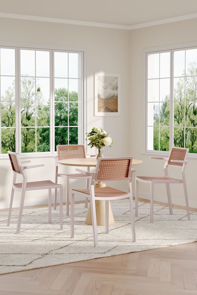 4pcs Pseudo-rattan PP Dining Chair with Armrest