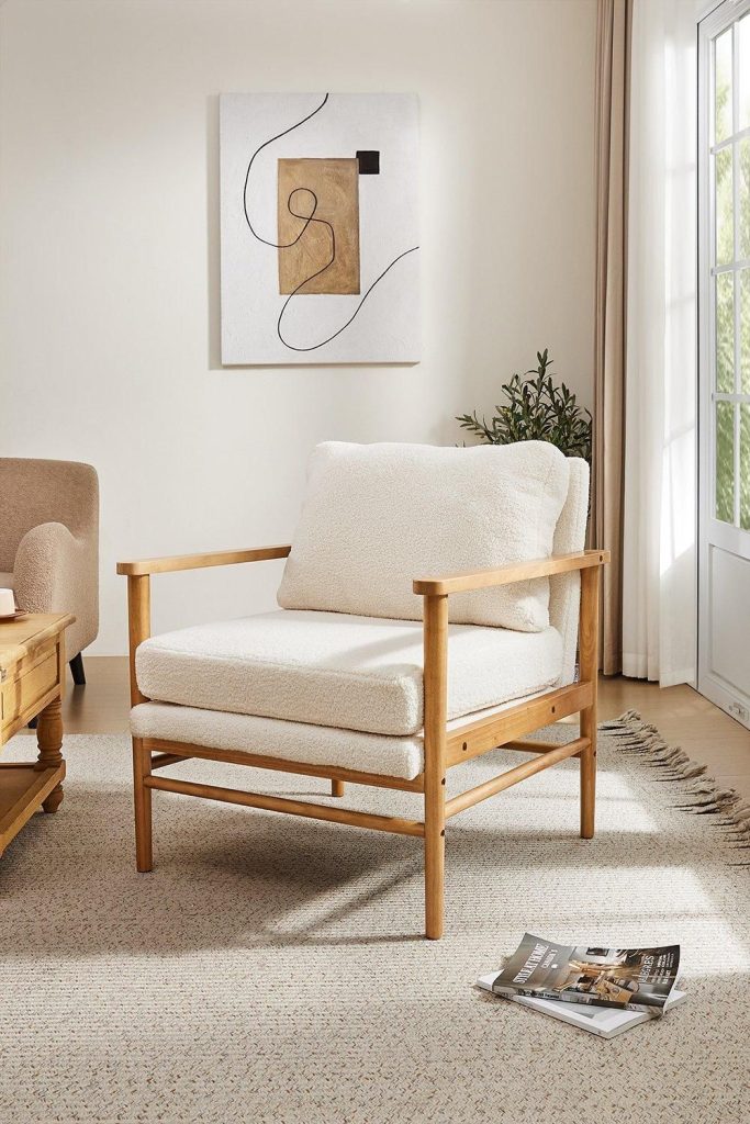 Teddy Bear Fur Wooden Armchair