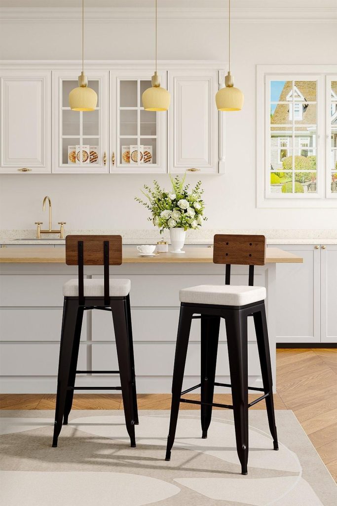 2Pcs Metal Breakfast Bar Stools with Backrest