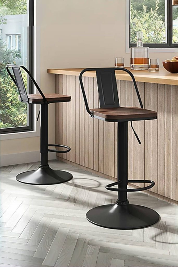 2Pcs Adjustable Swivel Bar Stool Dining Chair with Footrest