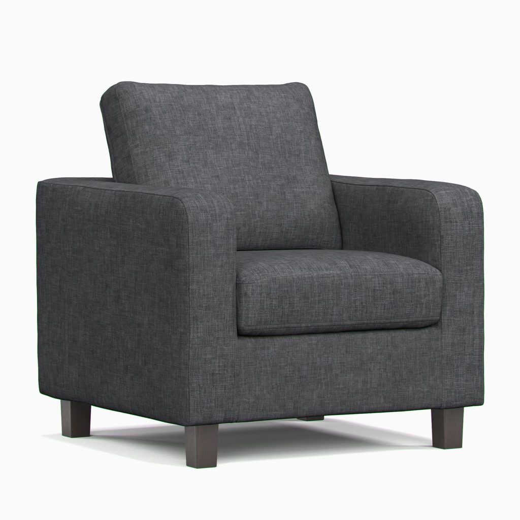 York Grey Turin Fabric  Boxed Arm Single Seater Armchair