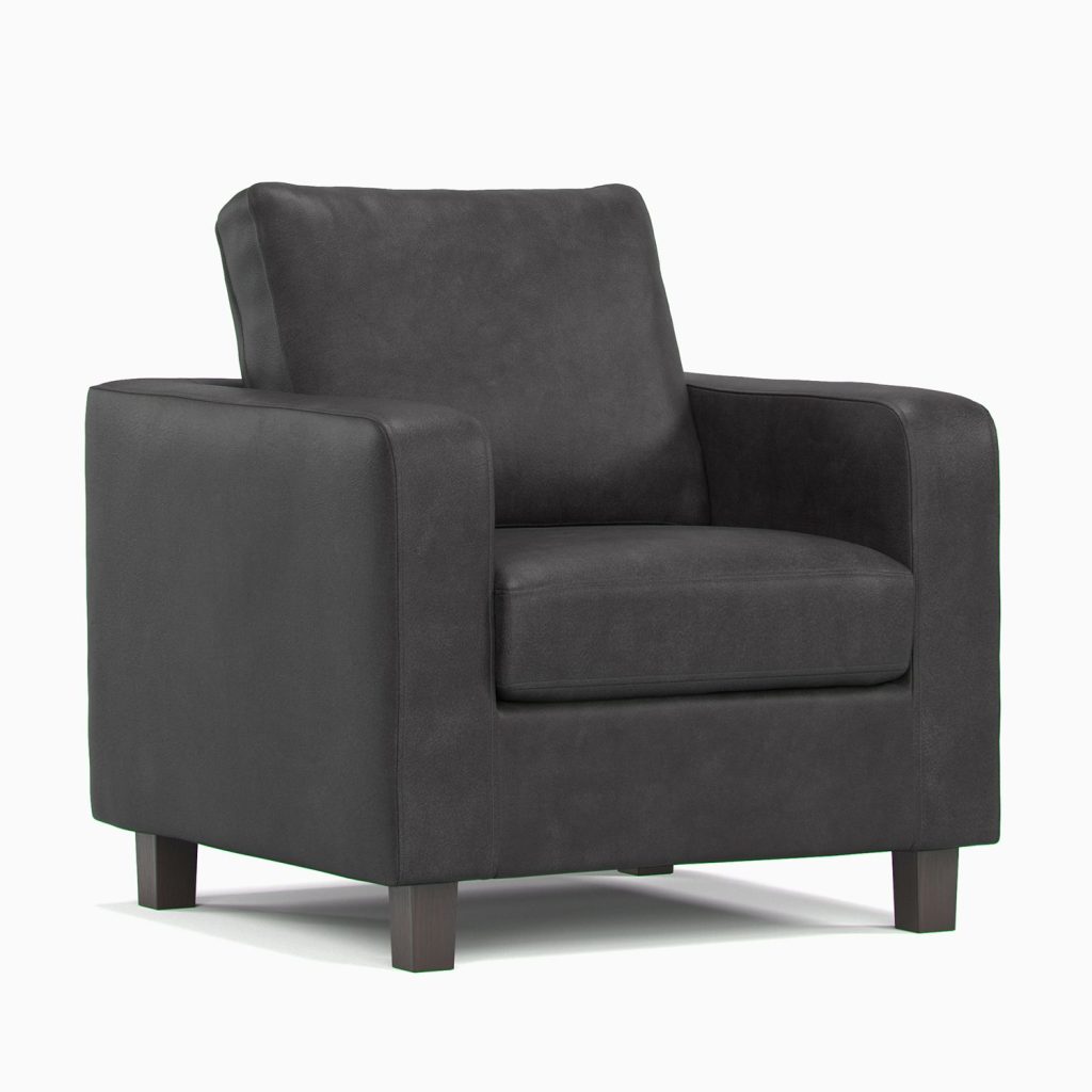 York Black Faux Leather Boxed Arm Single Seater Armchair