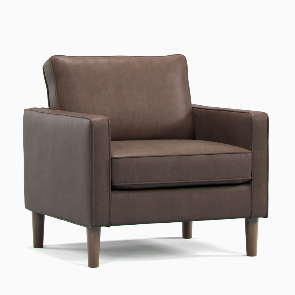 Bexhill Tan Faux Leather Boxed Arm Single Seater Armchair