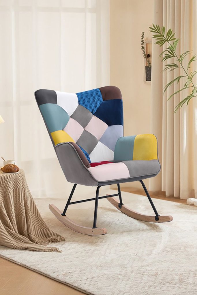 Colourful Patchwork Velvet Rocking Chair