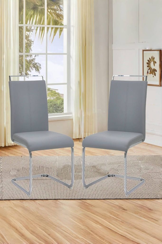 2pcs Metal PU Leather Upholstered High Dining Chairs