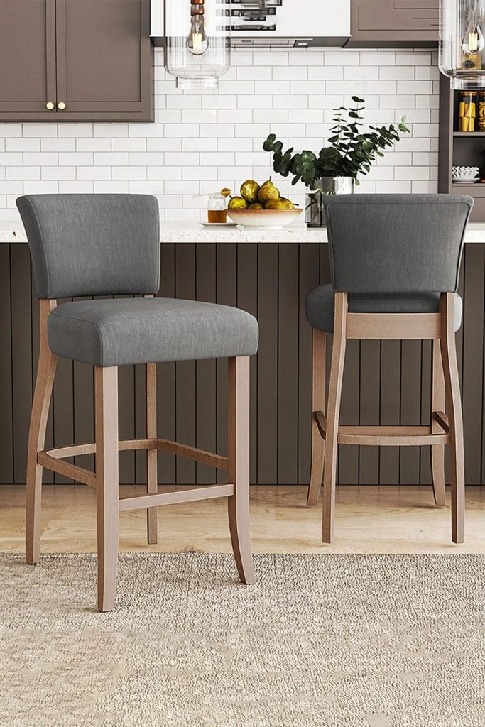 Set of 2 Linen Upholstered Bar Stool Kitchen Island High Chairs Pub Cafe Counter Seat with Footrest