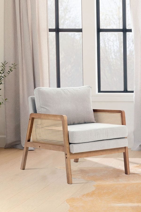 Beige Cushioned Wood Armchair | Bed Sava