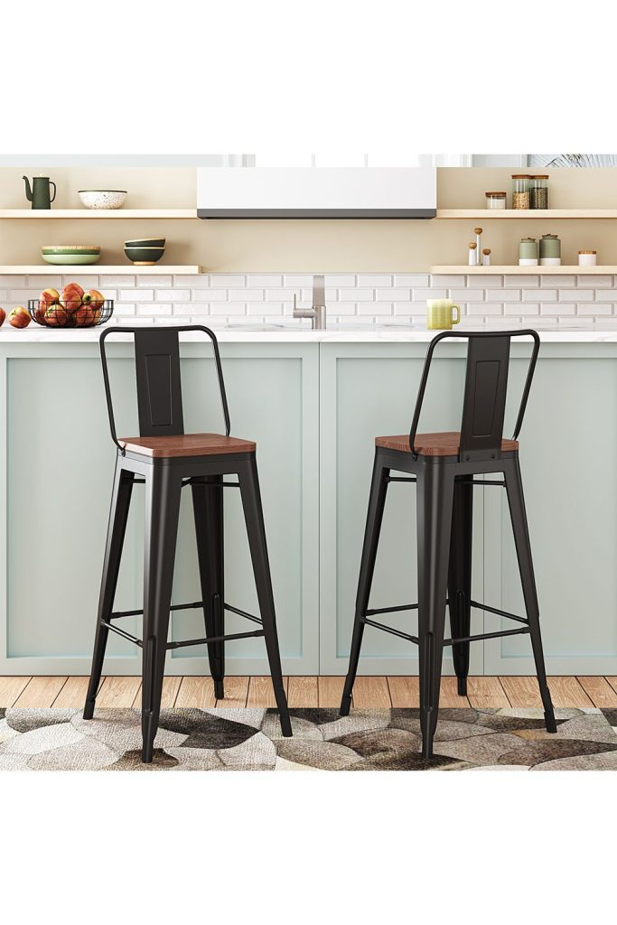 2Pcs Metal Frame High Chair Industrial Style Bar Stool