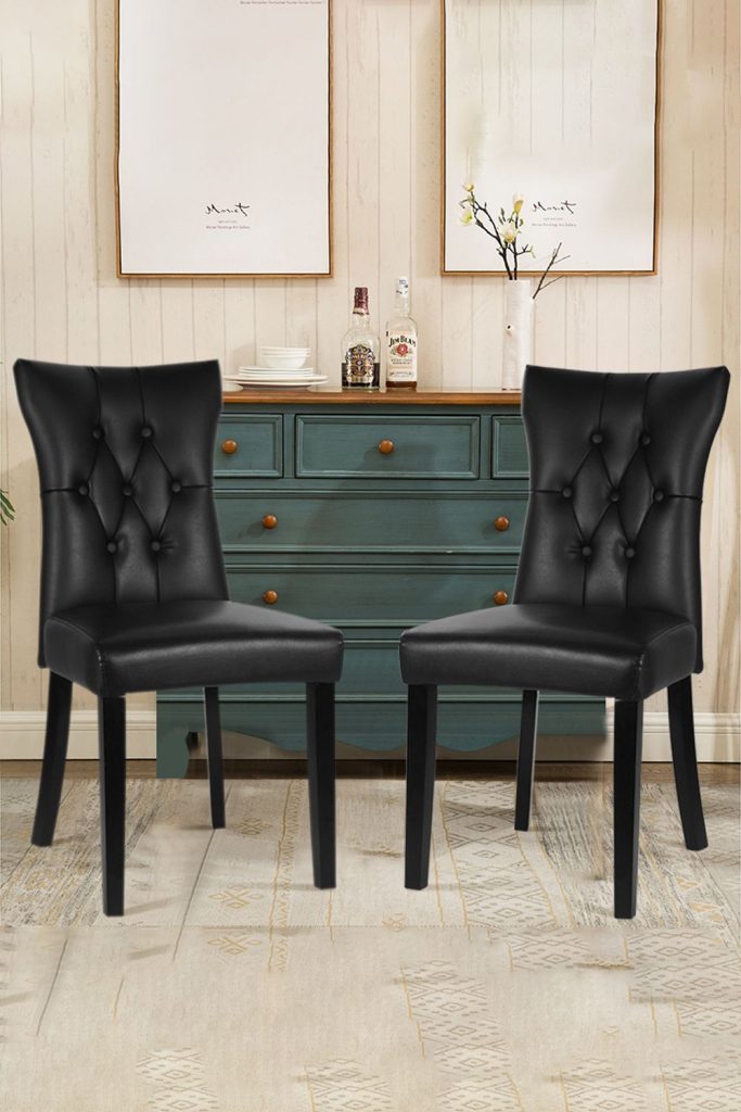 2Pcs Litchi Grain PU Leather High Backrest Dining Chairs