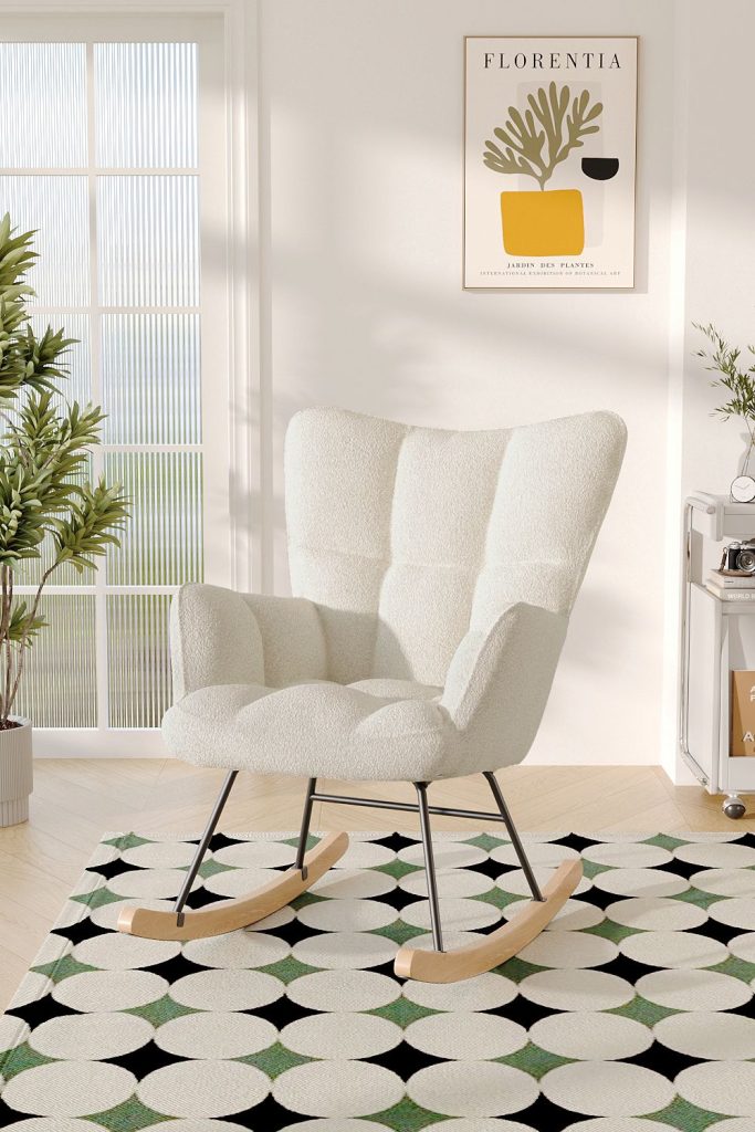 Cream Tufted Upholstered Rocking Chair