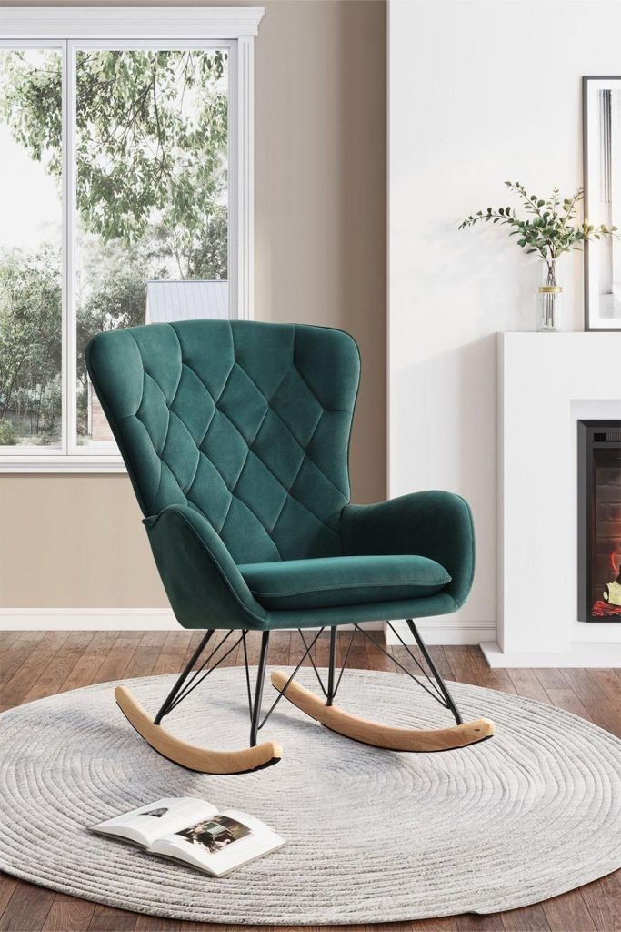 Green Modern Plaid Velvet Rocking Chair