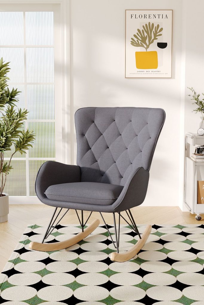 Grey Modern Tufted Upholstered Rocking Chair