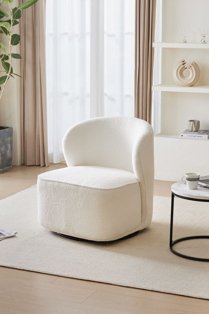 Chic Upholstered White Swivel Chair