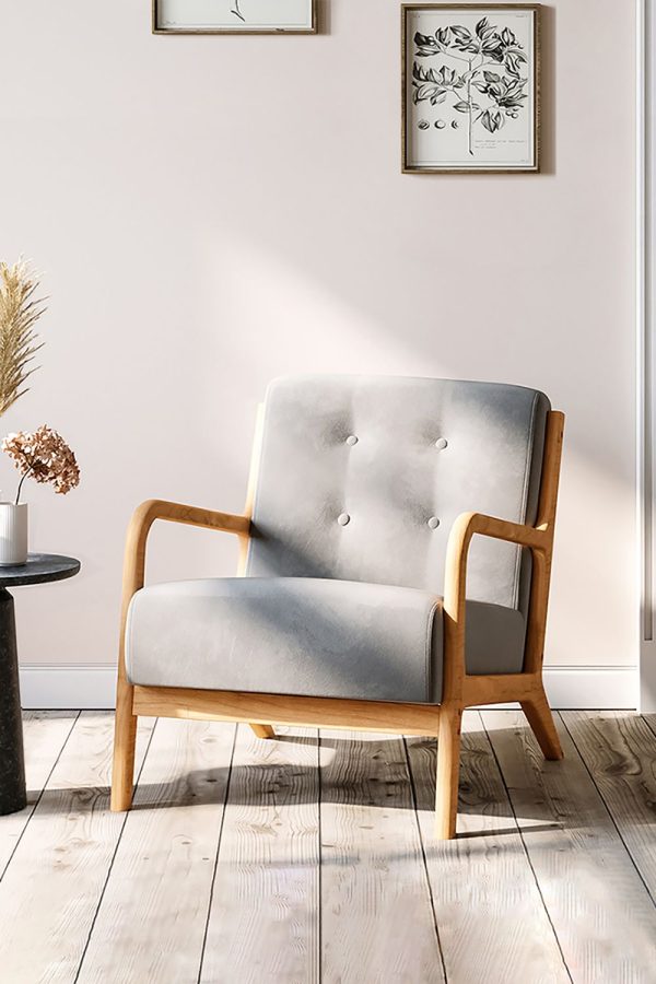 65 cm W x 77 cm D x 75cm H Wooden Frame Sofa Button Upholstered Armchair | Bed Sava