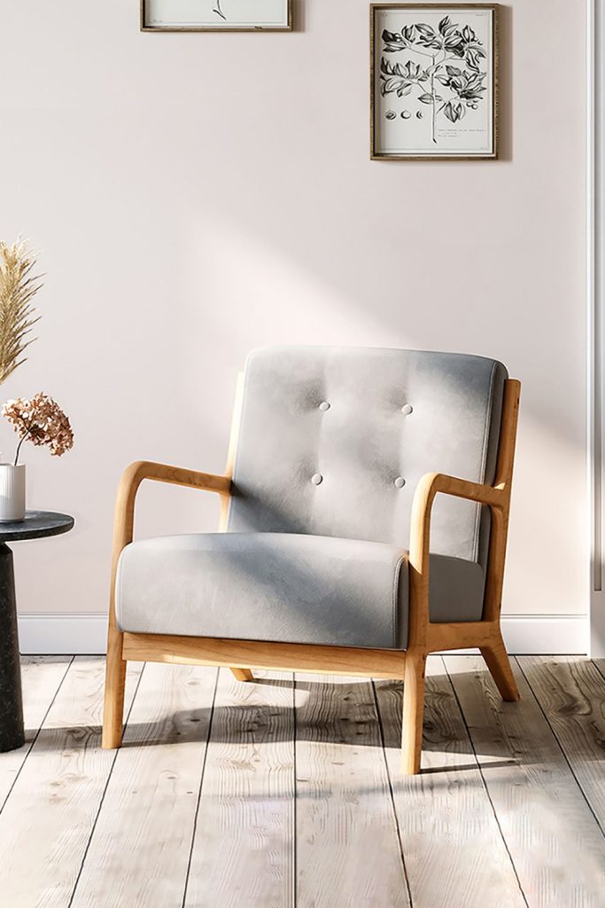 65 cm W x 77 cm D x 75cm H Wooden Frame Sofa Button Upholstered Armchair