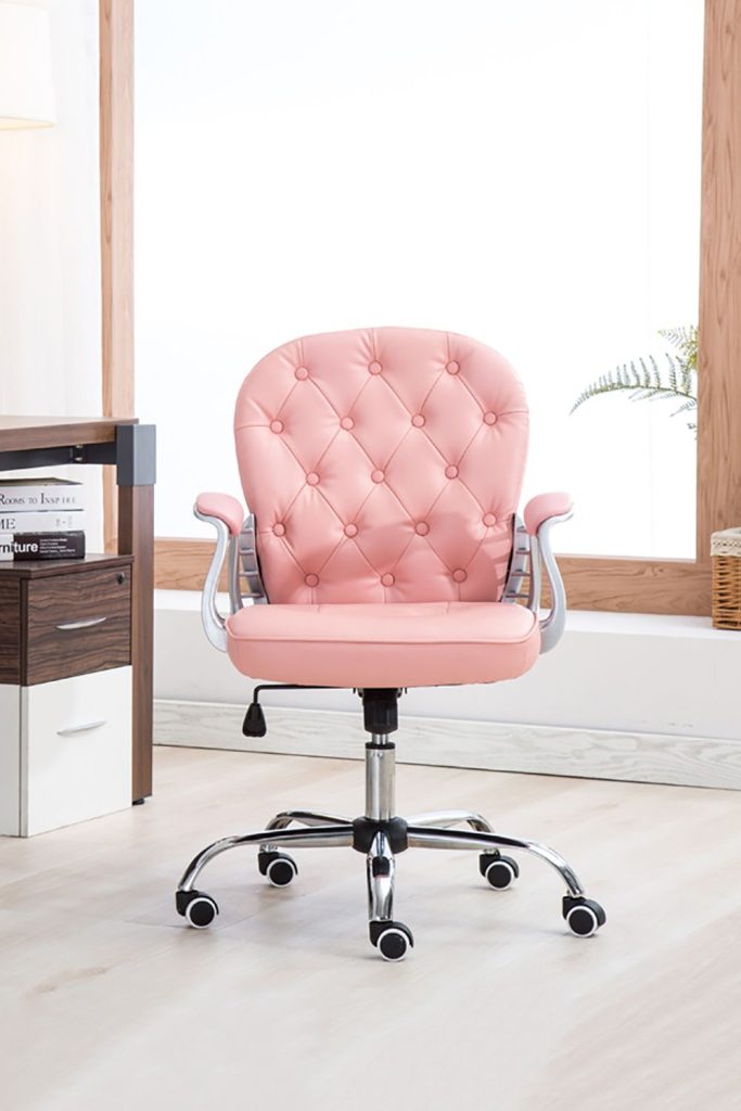 Pink Faux Leather Ergonomic Office Chair with Wheels