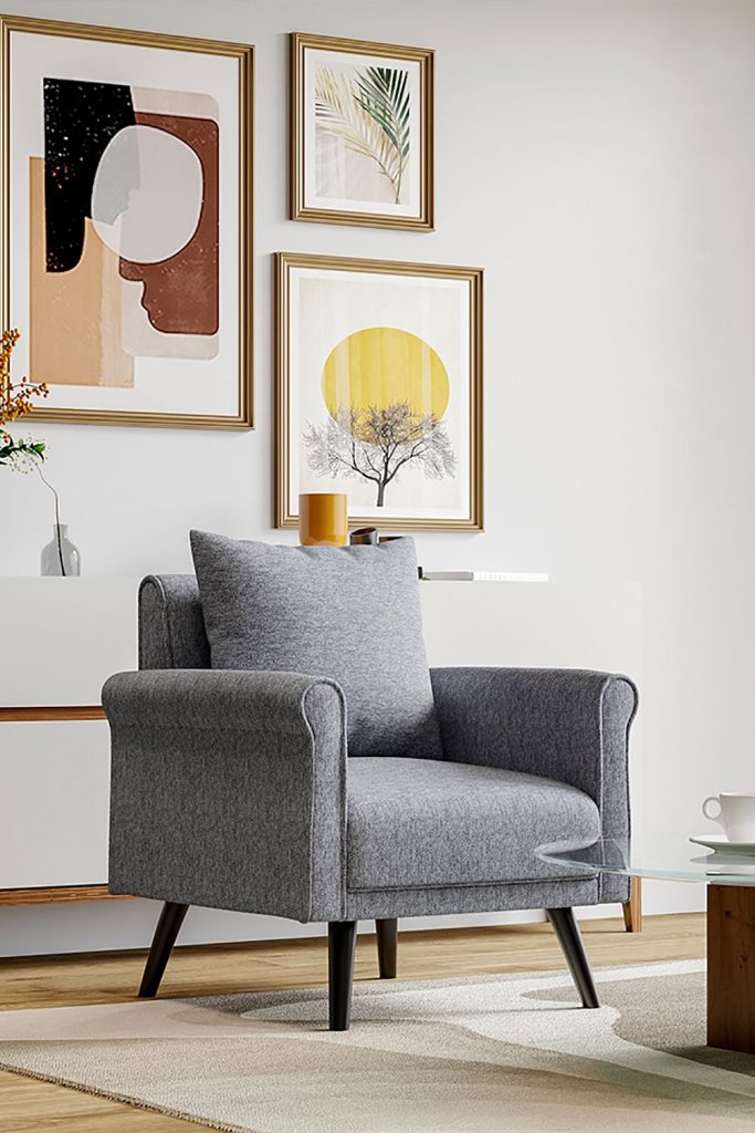 Contemporary Upholstered Armchair with Rolled Arms