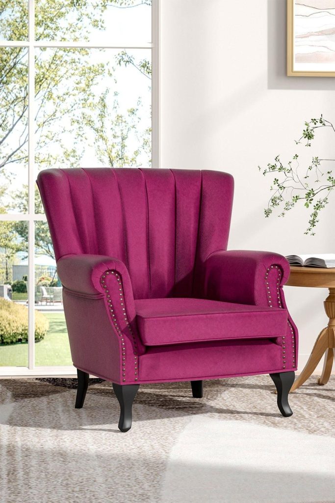 Old-fashion Velvet Wing Back Armchair with Studs