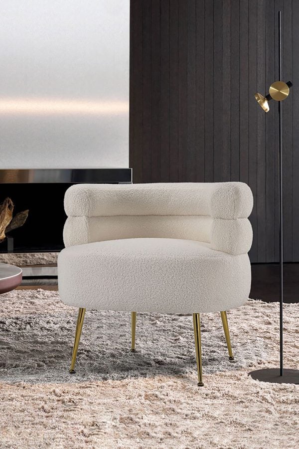 Beige Curved Upholstered Single Sofa Accent Chair | Bed Sava