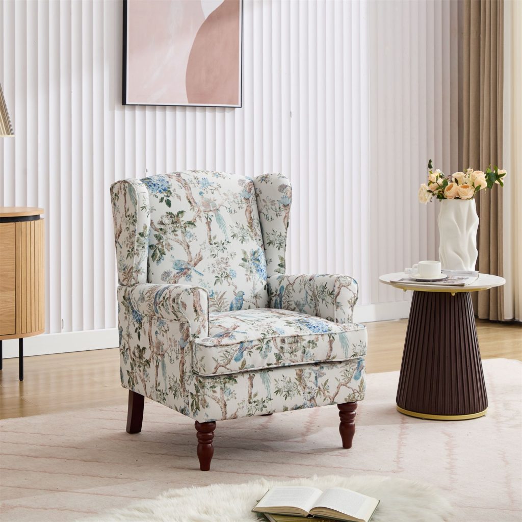 Wingback Armchair, Padded Retro Vantage Accent Chair - Solid Wood Legs