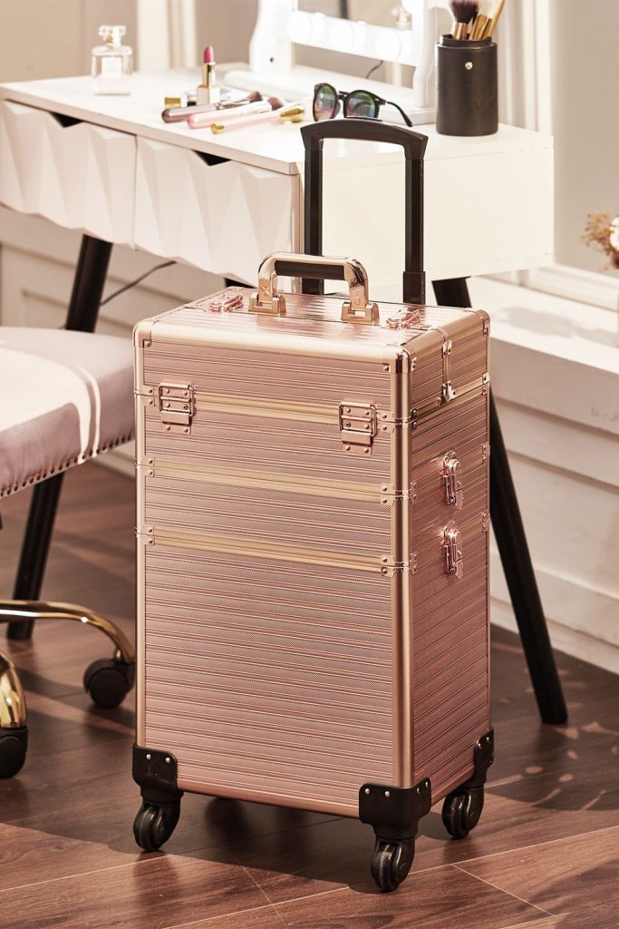 3 in 1 Professional Rolling Cosmetic Train Case Trolley Case Beauty Storage Box for Hairdressing Beauty