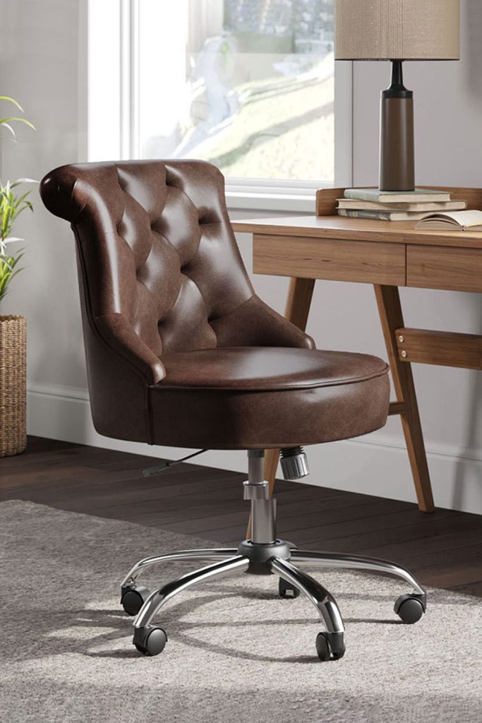 Mid-Back Leather Buttoned Swivel Office Chair