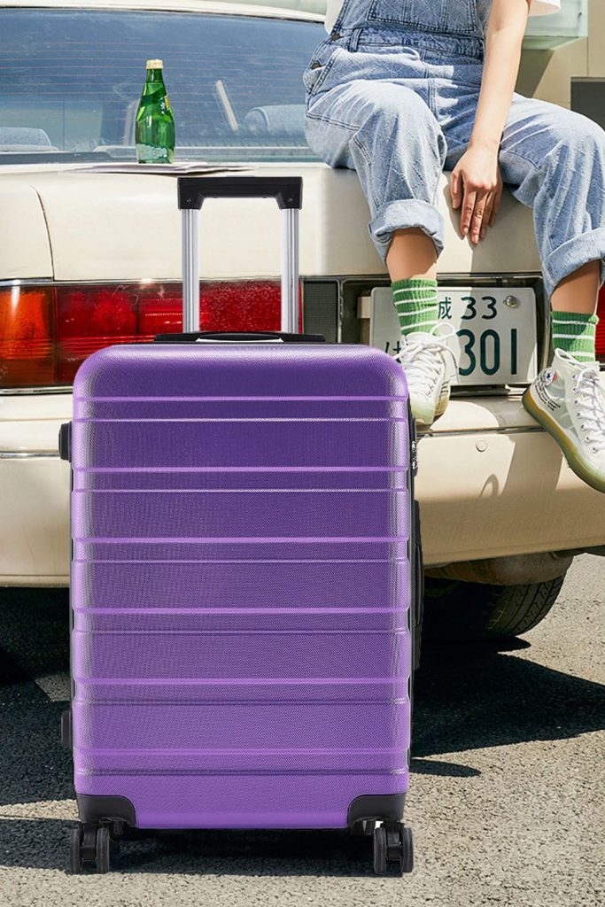 Hardshell Rolling Luggage Trolley Travel Suitcase With Combination Lock, 28" Purple