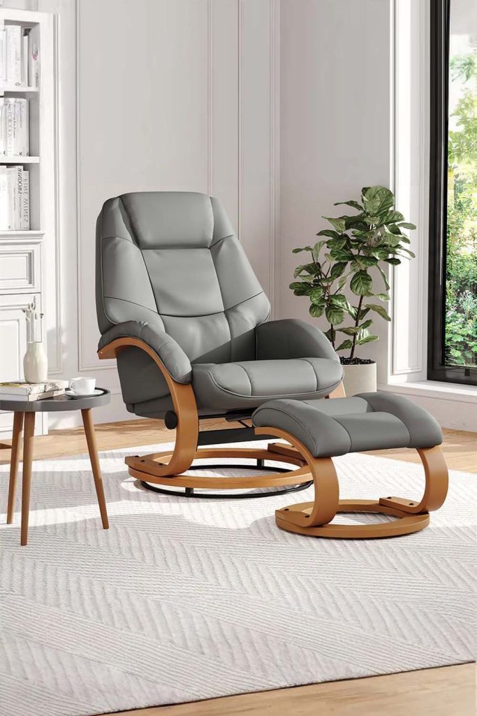 Contemporary Leather Soft Recliner with Footstool