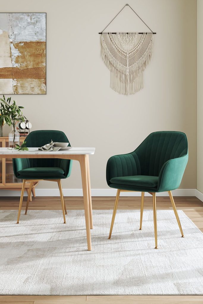 2Pcs Modern Velvet Upholstered Dining Chairs Dressing Chairs Nail Chairs