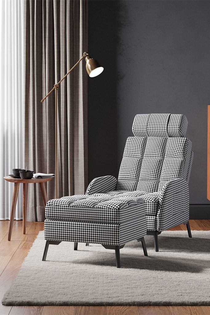 Adjustable Houndstooth Recliner Chair with Footstool