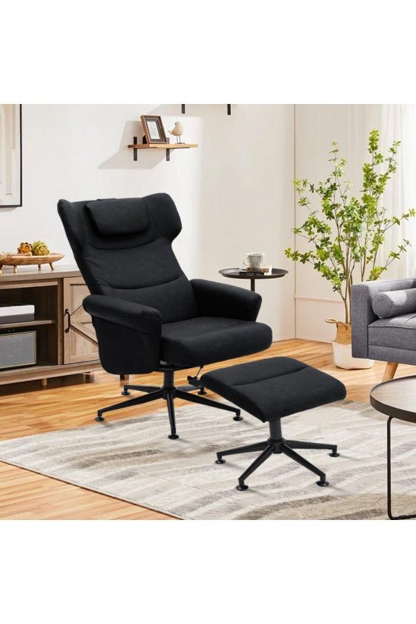 Faux Leather Swivel Armchair with Footstool | Bed Sava