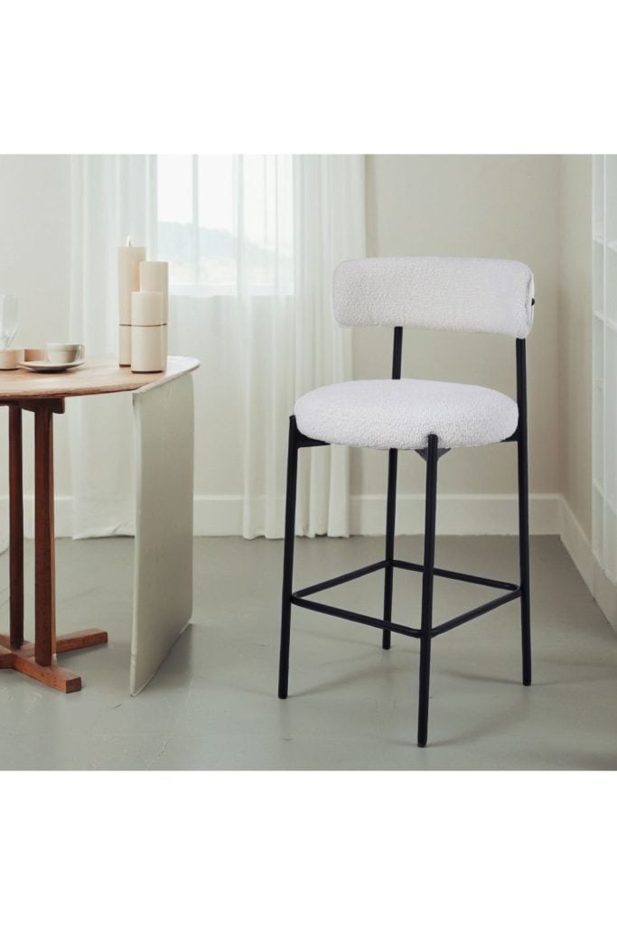 Set of 2 Lambswool Counter High Bar Stools with Footrest