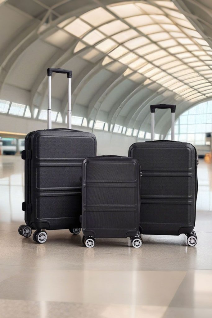 3PCS Black Lockable Travel Suitcase Set
