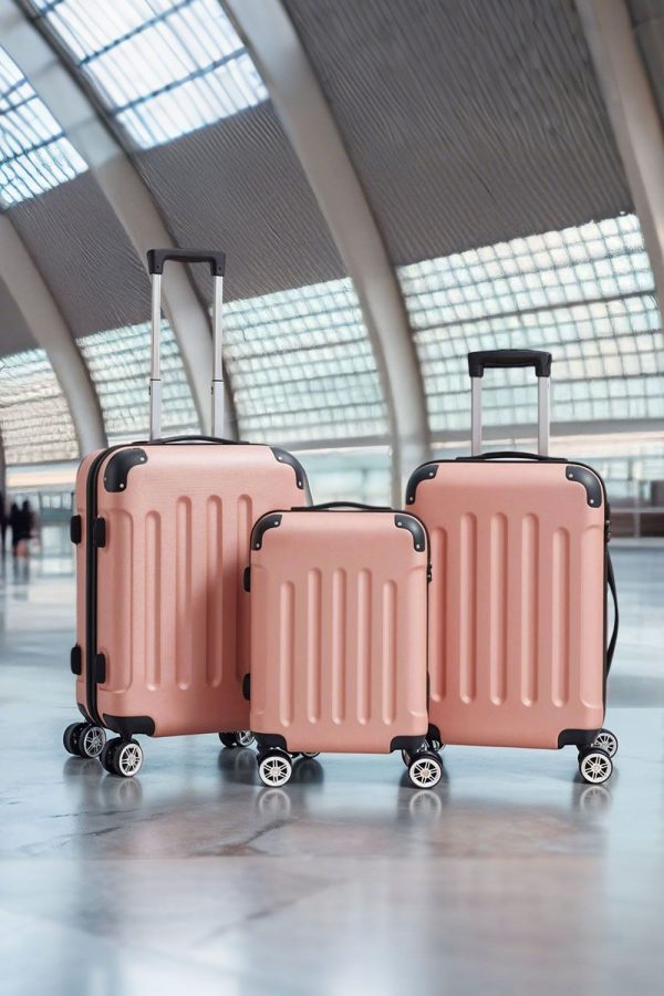 3PCS Rose Gold Lockable Travel Suitcase Set | Bed Sava
