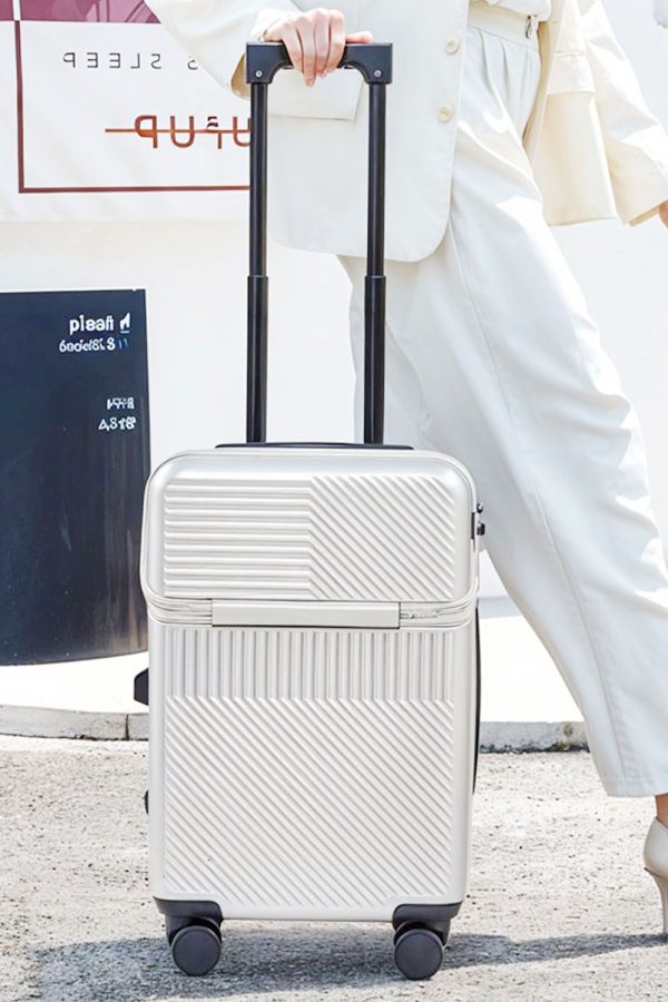 Fashion 20 Inch Front Opening Suitcase with USB Charging Port And Cup Holder | Bed Sava