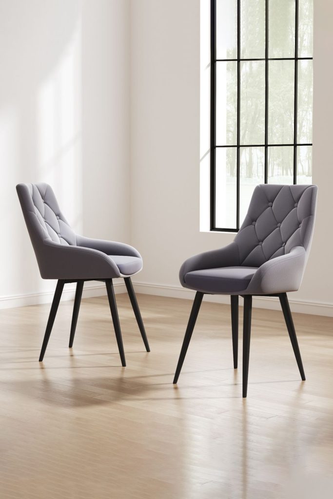 2pcs Velvet Upholstered Dining Chair with Metal Legs